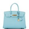 Bleu Atoll Birkin 30cm aus Epsom-Leder mit goldenen Beschlägen