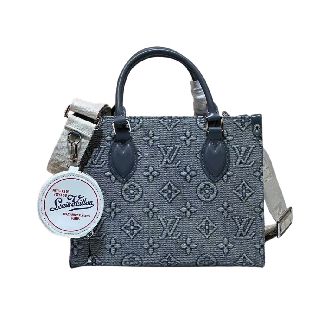 Handtasche Aus Rindsleder Blau 25cm